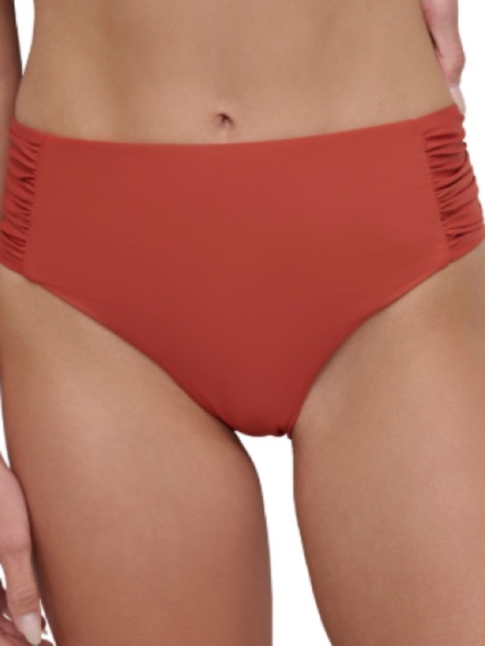 DKNY High-Waist  Side-Shirred Bikini Bottoms - Sunset